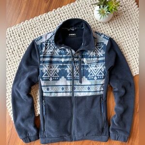 Hooey | Women’s Zip-Up Tech Fleece Jacket in Navy Blue Aztec | Small